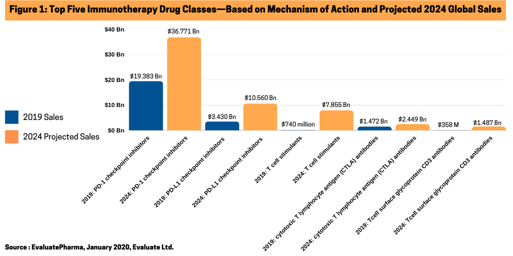 Figure 1 Top Five Immunotherapy Drug ClassesBased on Mechanism of Action and Projected 2024 Global Sales